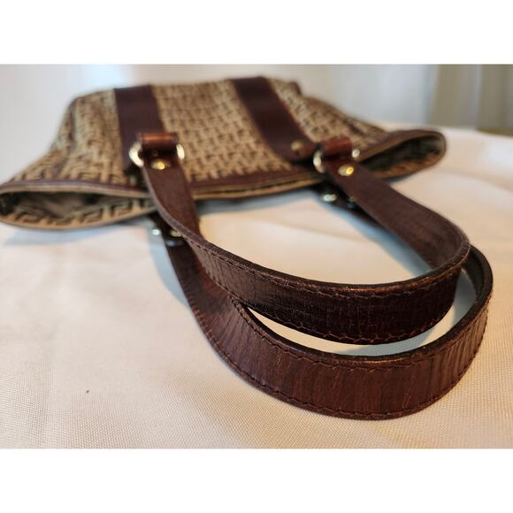 Fendi Western Zucchino Tote Shoulder Bag Brown Canvas and Leather Trim Vintage - Picture 7 of 15